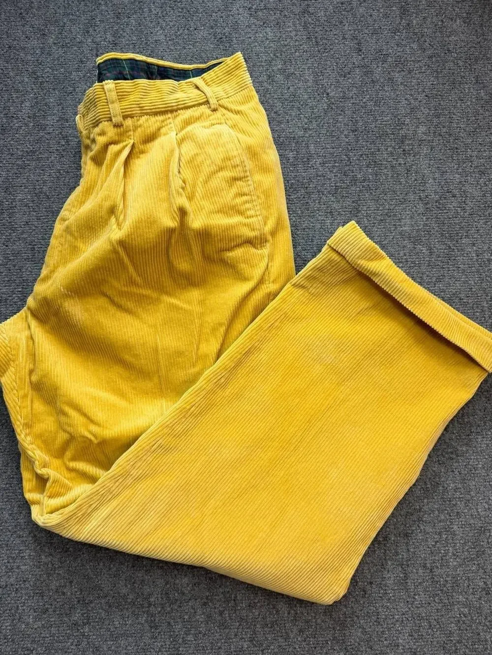Faconnable Corduroy Pants Yellow Mustard Pleated Men's Size 38x48 Vintage